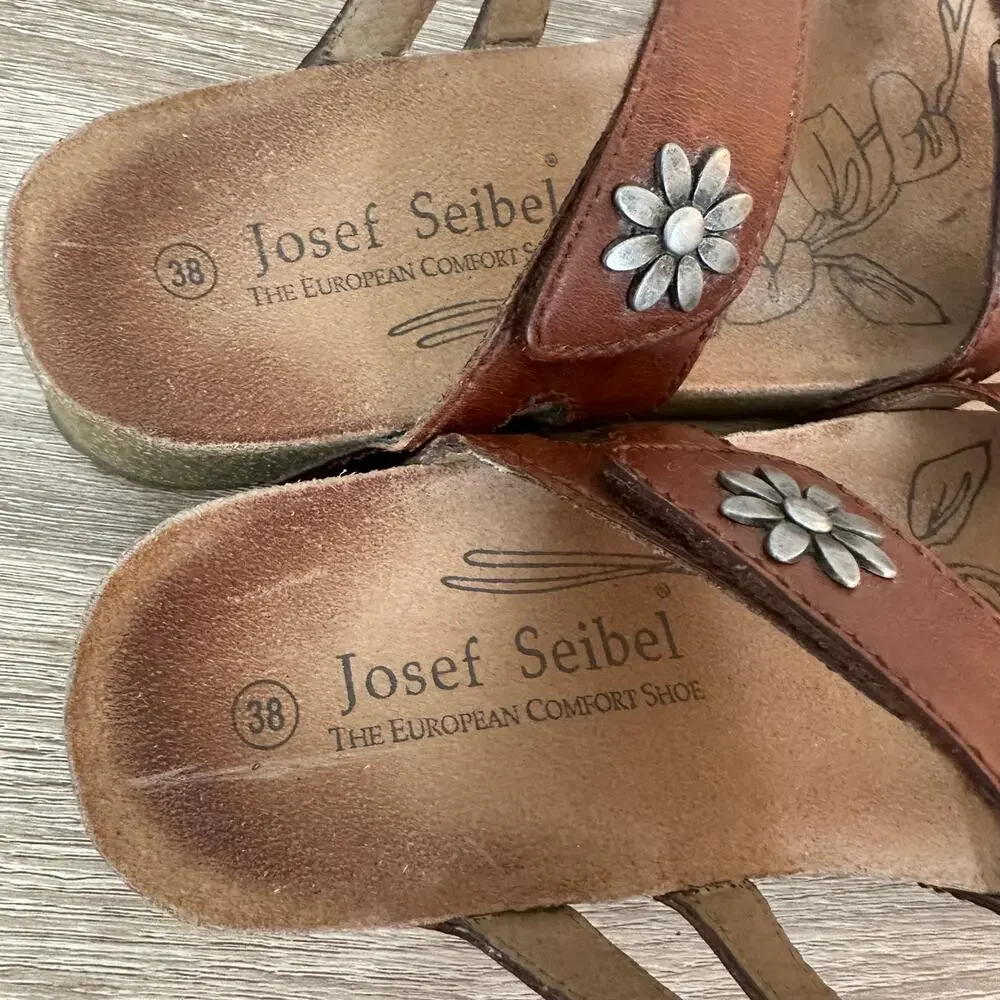 Josef‎ Seibel Tonga 82 Sandals Camel Footwear Women Leather Open Toe US 7-7.5